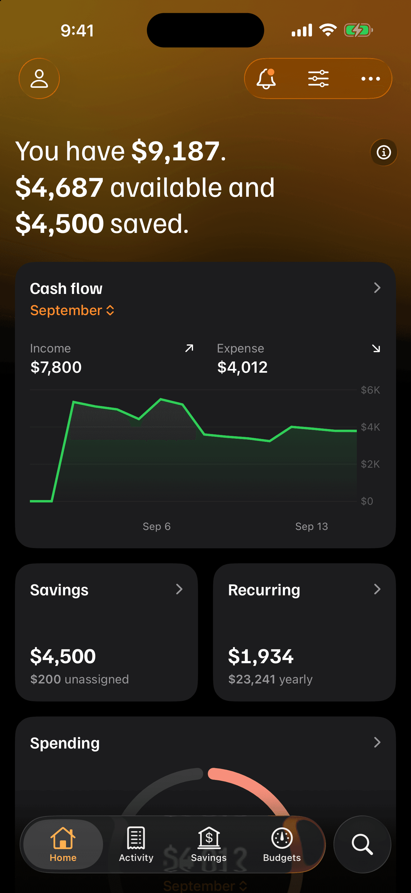 Lucia cash-flow overview screen