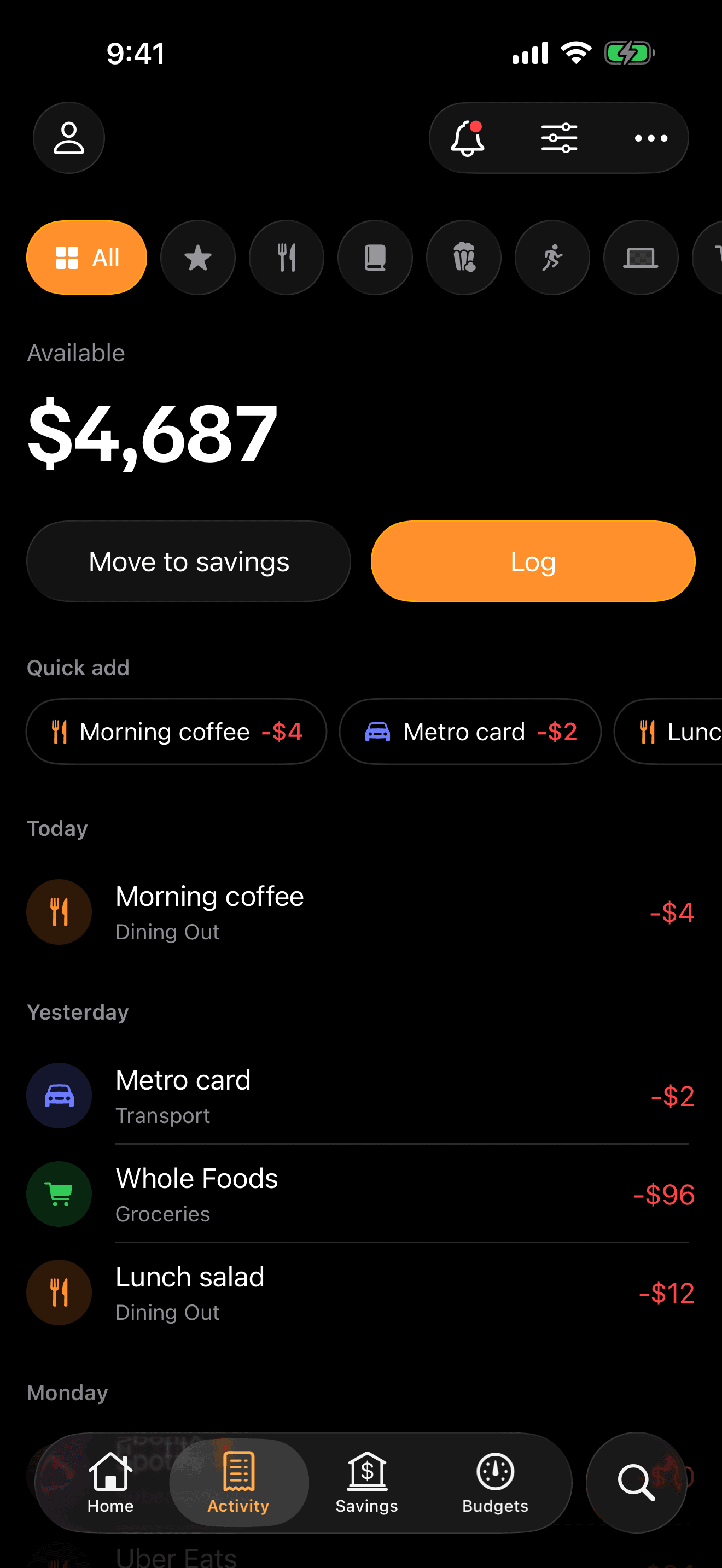 Lucia transactions screen